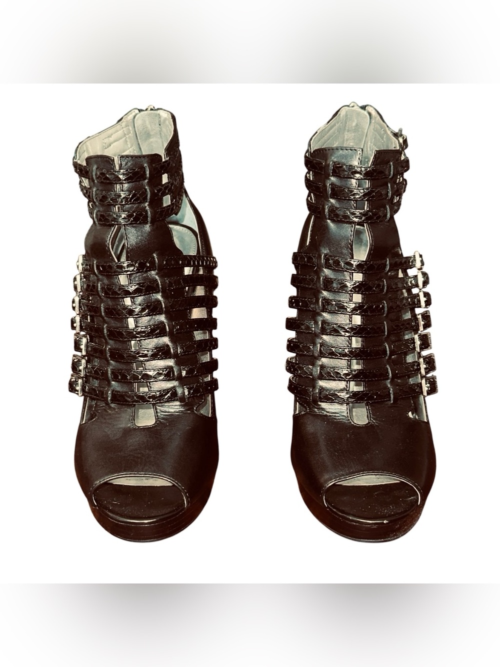 Calvin Klein Black Strappy Peep-Toe Gladiator Heels
